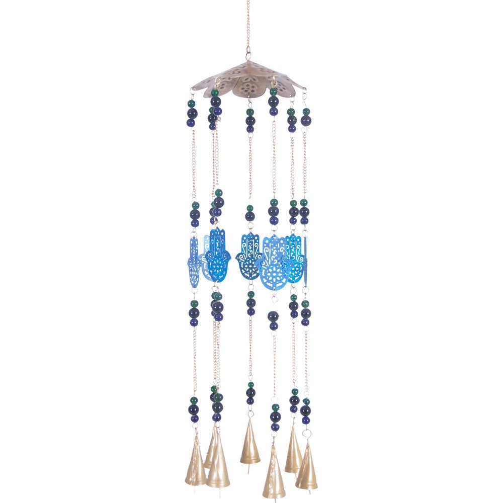 24&quot; Brass Bell Chime Mobile - Fatima Hands, SKU KH-31317, UPC 700317311881