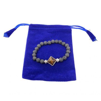 8 mm Elastic Bracelet Round Beads - Lava &amp; Tiger Eye Pyramid in Velvet Bag, SKU R033-BS82, UPC 7003…