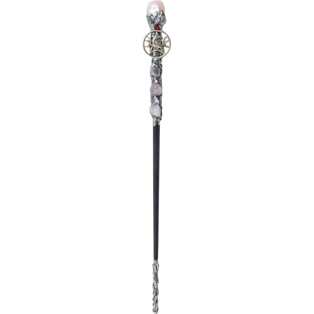 12.5&quot; Magick Wand - Rose Quartz with Silver Raven, SKU KH-69000, UPC 700317355199