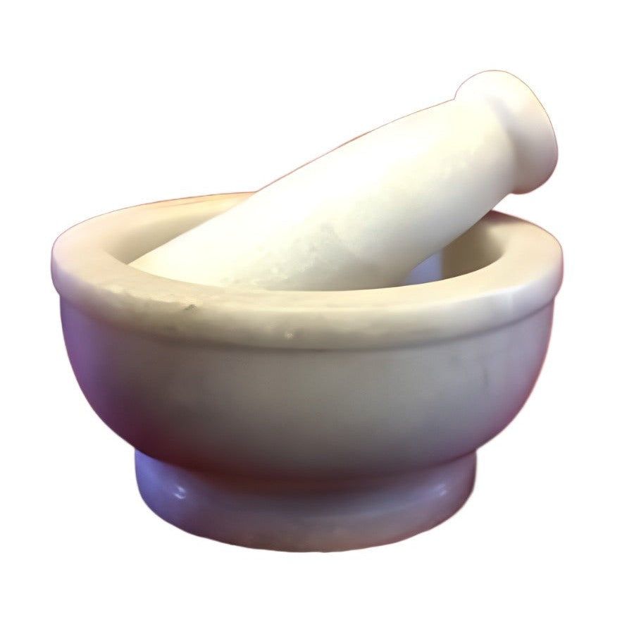 5&quot; White Marble Mortar &amp; Pestle, SKU D01-SOB49, UPC 700317373759