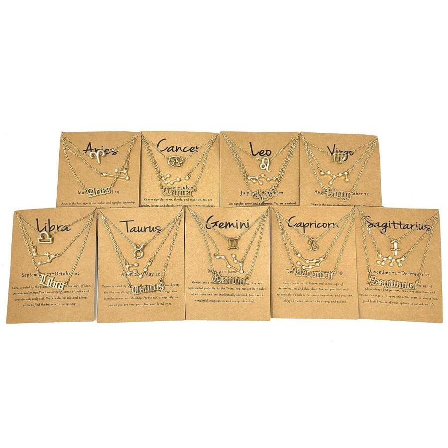 18&quot; Zodiac Horoscope Constellation Gold Plated Necklace, SKU Charm-04-1, UPC 700317304906