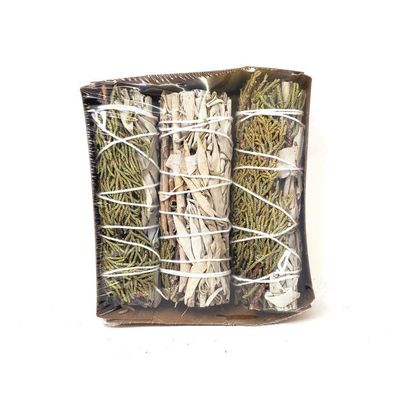 4&quot; Juniper &amp; White Sage Smudge Stick, SKU L02-04-MS1-JN3PK-1, UPC 700317378228