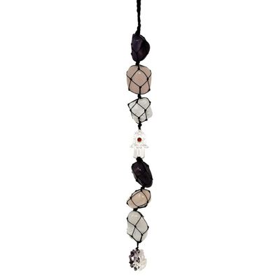 12&quot; Hand of Compassion / Hamsa Hand Gemstone Hanging Decor, SKU L03-57-WH4, UPC 700317385677