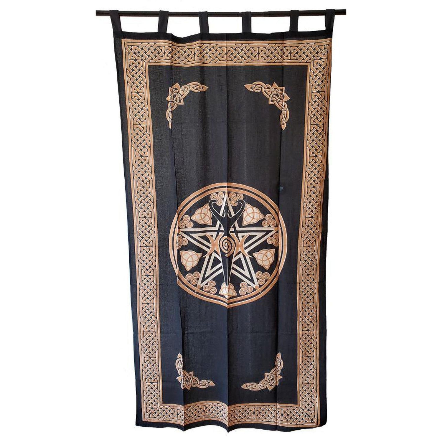 44&quot; x 88&quot; Pentagram Goddess Golden Black Cotton Curtain, SKU SC77-NPY, UPC 700317308850