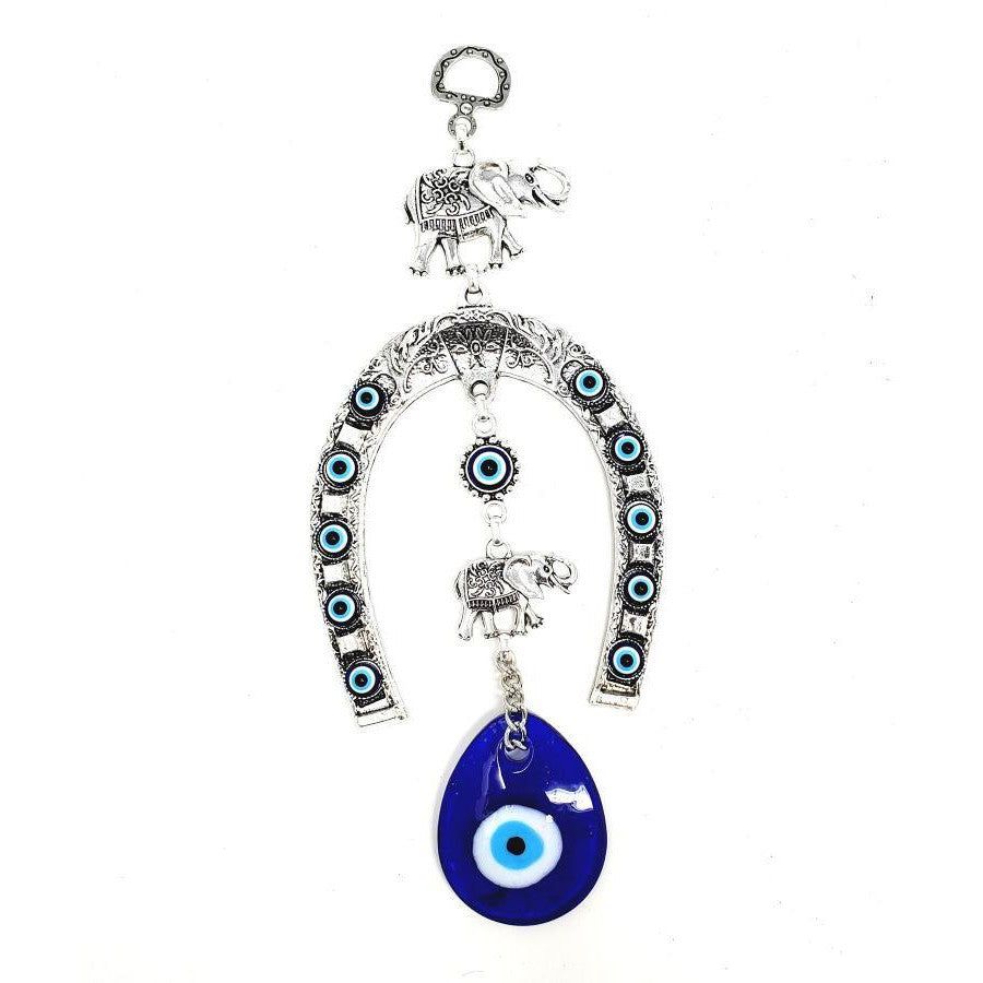 8&quot; Evil Eye Talisman - Elephant Horseshoe with Evil Eye, SKU QQ084-TKE-04, UPC 700317384717