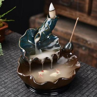 5&quot; Lotus Ceramic Backflow Cone Incense Burner, SKU B04-BFL-24, UPC 700317380801