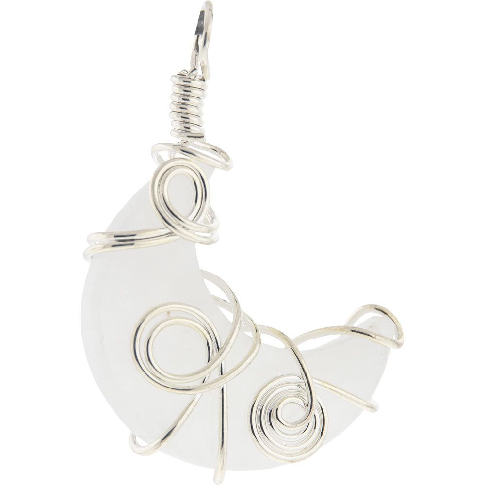 1.5&quot; Wire Wrapped Crescent Moon Pendant - White Agate, SKU KH-99463, UPC 700317357155