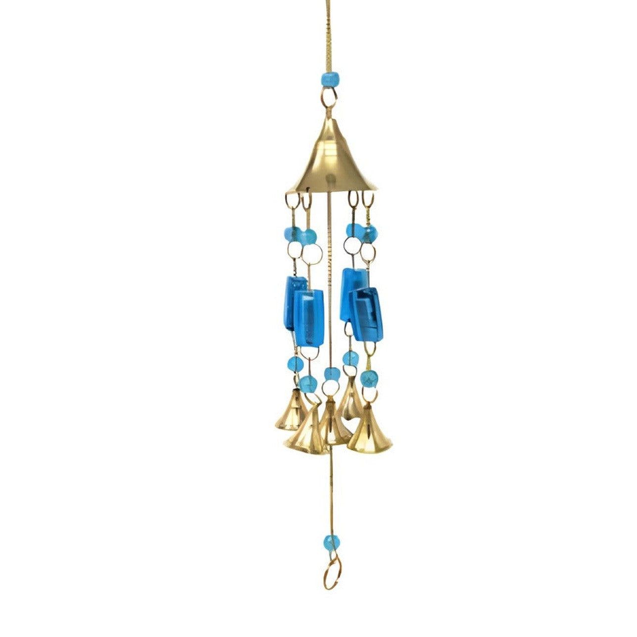 16&quot; Brass Wind Chime with Blue Beads, SKU F04-089-7529, UPC 700317377955