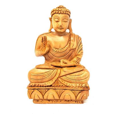 6&quot; Meditation Buddha Hand Carved Wood Statue, SKU KWS-02, UPC 700317303756