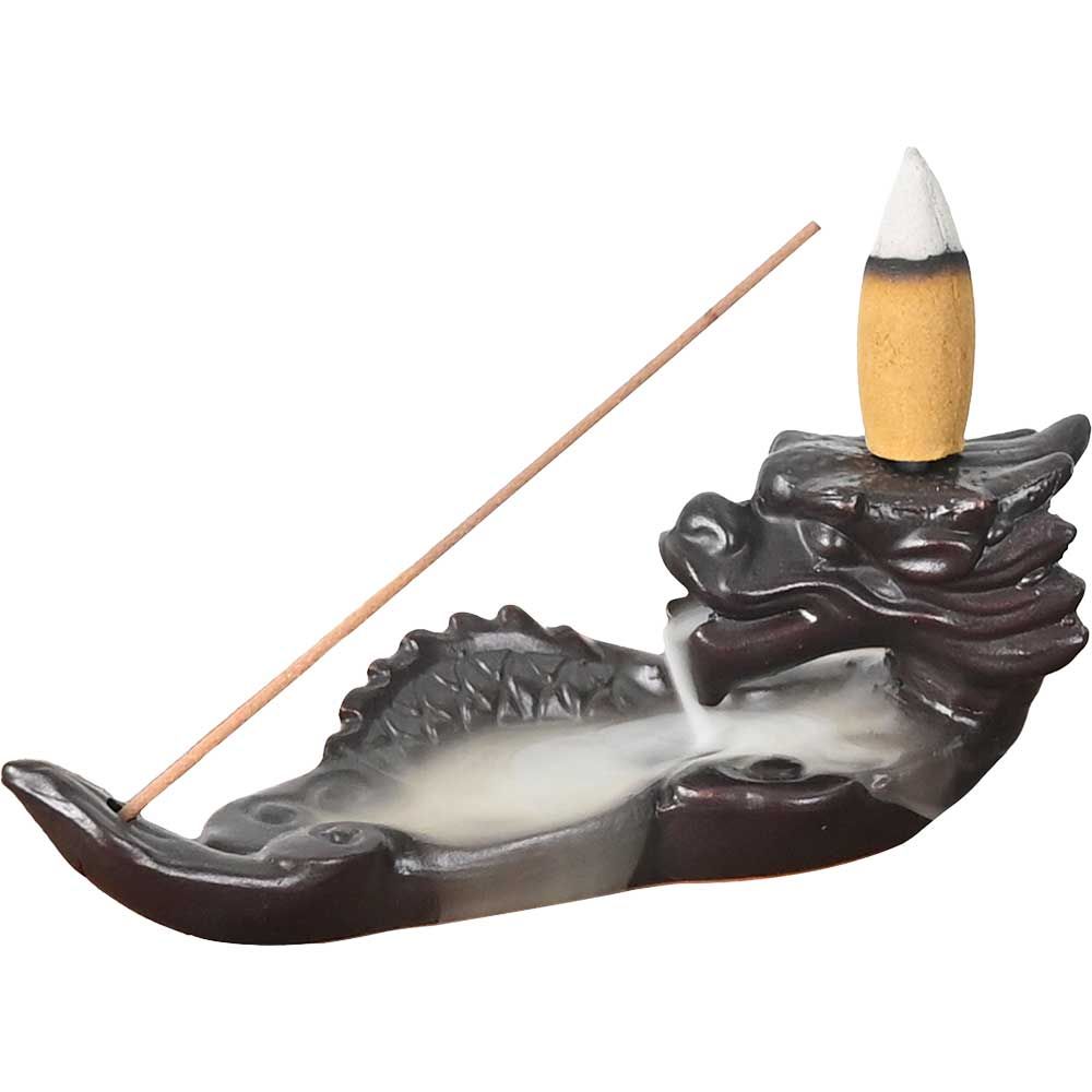 5.25&quot; Ceramic Backflow Incense Burner - Sleeping Dragon, SKU KH-89780, UPC 700317396123