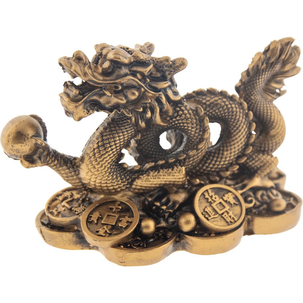 3.25&quot; Polyresin Feng Shui Figurine Money Dragon - Gold, SKU KH-33493, UPC 700317357605