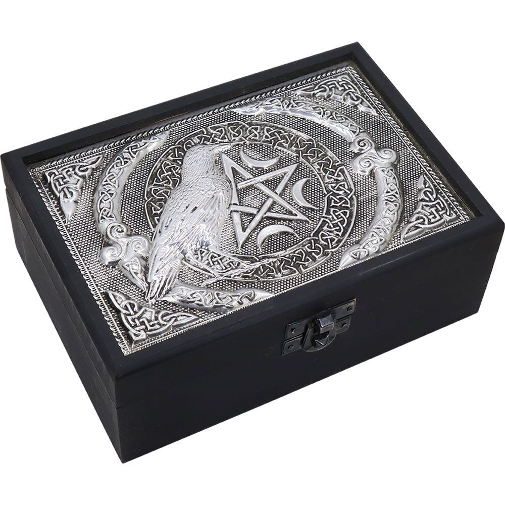 4&quot; x 6&quot; Velvet Lined Metal Top Wooden Box - Raven with Pentacle, SKU KH-44423, UPC 700317376064
