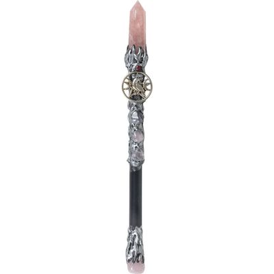 10&quot; Magick Wand - Rose Quartz Point with Silver Raven, SKU KH-69008, UPC 700317353041