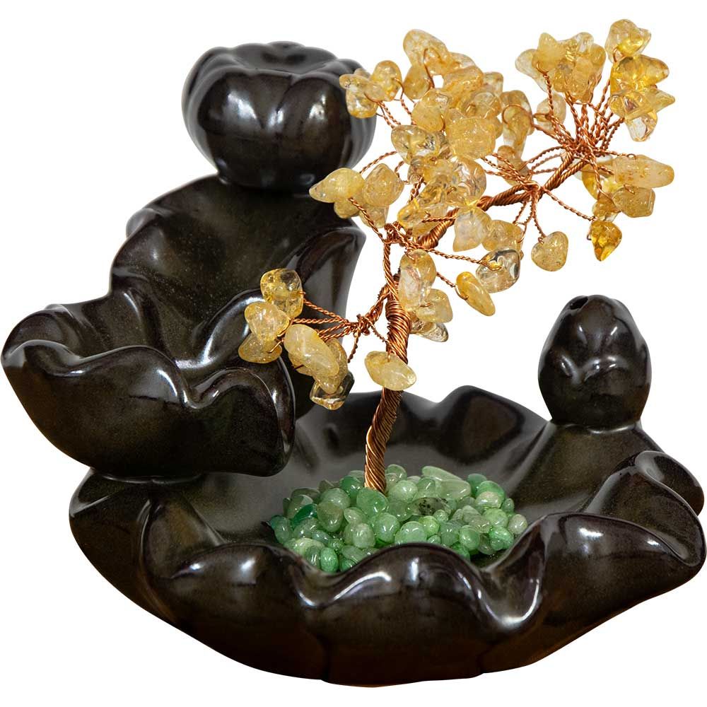 5.5&quot; Ceramic Backflow Incense Burner - Citrine Gem Tree, SKU KH-89776, UPC 700317378556