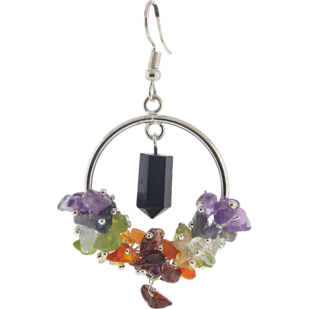 2&quot; Gemstone Earrings - Chakra with Black Tourmaline Point, SKU KH-99443, UPC 700317357308