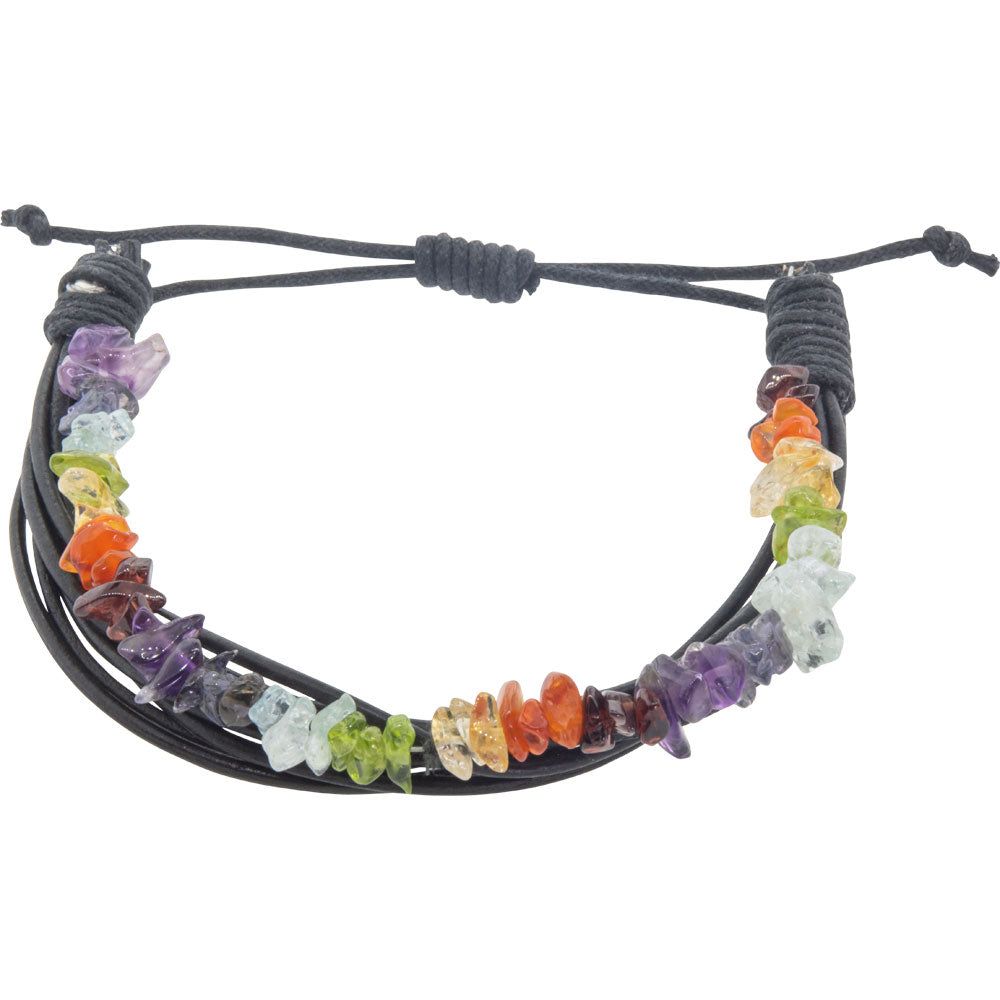 Chakra Gemstone Chips Leather Bracelet, SKU KH-98885, UPC 700317385929