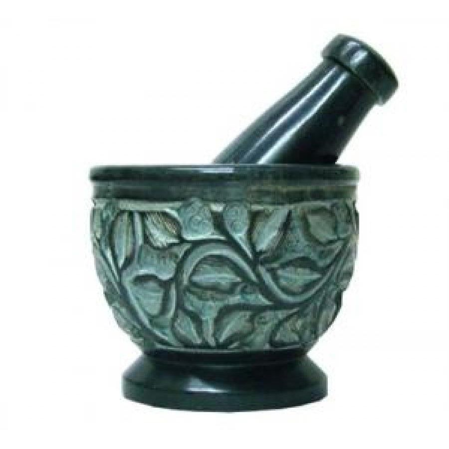 3&quot; Carved Soapstone Mortar and Pestle, SKU SOB39, UPC 700317302117