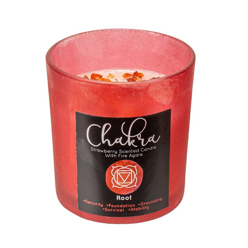 Root Chakra Strawberry Fire Agate Crystal Candle, SKU PG-15441, UPC 700317355847