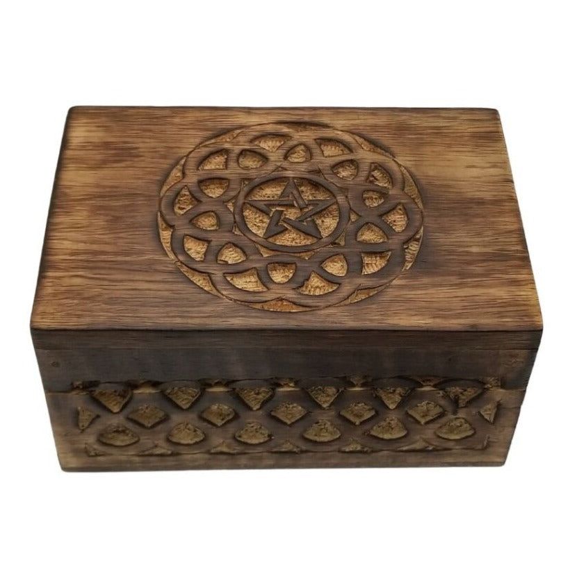 4&quot; x 6&quot; Carved Wood Box - Celtic Knot Pentagram, SKU G07-31-CMK46, UPC 700317383840