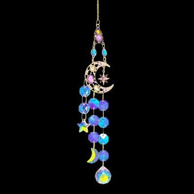 16&quot; Sun Catcher - Jeweled Crescent Moon, SKU T05-103-SCWH-10, UPC 700317381952