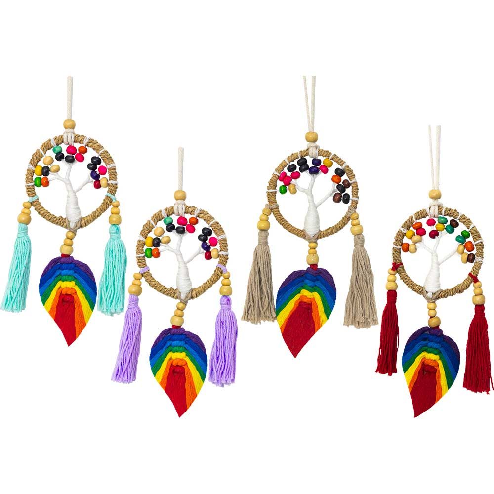 6&quot; Boho Twine Wrapped Wooden Bead Tree with Macrame Leaf (Assorted Colors), SKU KH-30322, UPC 70031…