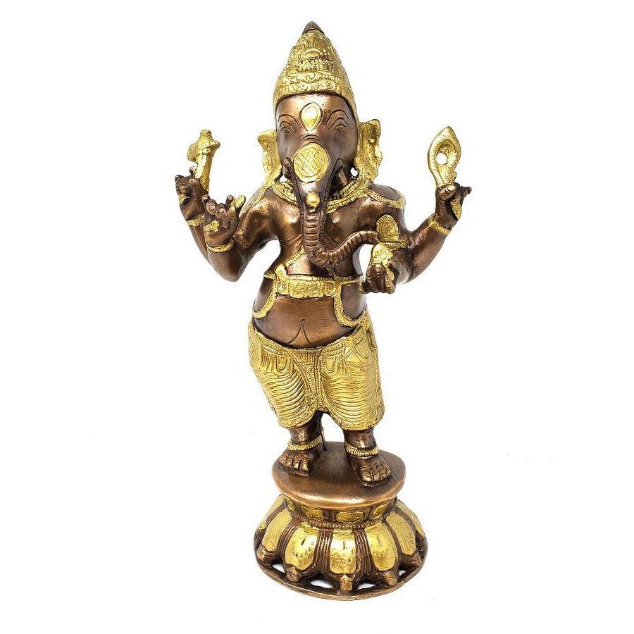 11&quot; Ganesh Silver &amp; Copper Highlights Solid Brass Statue, SKU G08-24978, UPC 700317383208