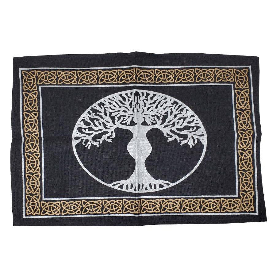 13&quot; x 19&quot; Satin Altar Cloth - Tree Goddess on Gold &amp; Silver, SKU DM-03, UPC 700317308768