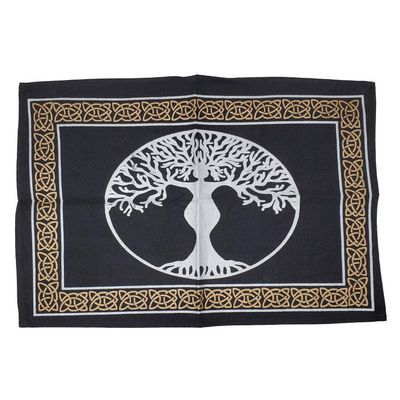 13&quot; x 19&quot; Satin Altar Cloth - Tree Goddess on Gold &amp; Silver, SKU DM-03, UPC 700317308768