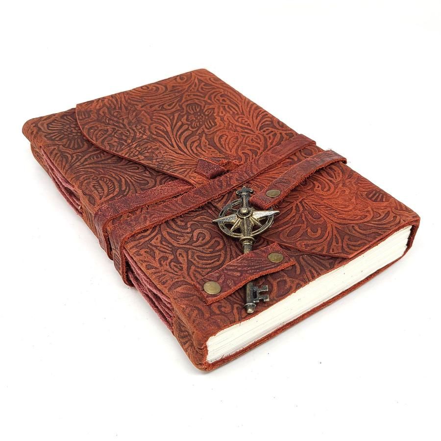 5 x 7&quot; Floral Burgundy Soft Leather Journal with Key Cord, SKU SL57-02, UPC