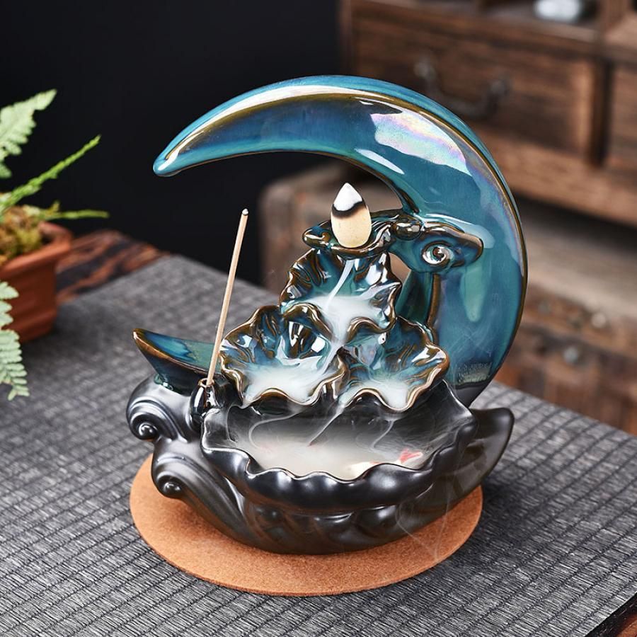 7&quot; Moon Ceramic Backflow Cone Incense Burner, SKU B04-BFL-22, UPC 700317380726