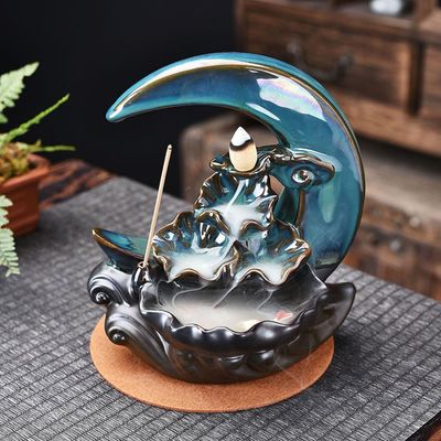 7&quot; Moon Ceramic Backflow Cone Incense Burner, SKU B04-BFL-22, UPC 700317380726