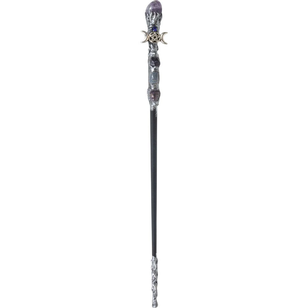 12.5&quot; Magick Wand - Amethyst with Silver Triple Moon, SKU KH-69001, UPC 700317355182