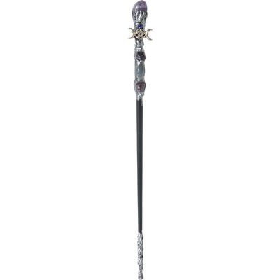 12.5&quot; Magick Wand - Amethyst with Silver Triple Moon, SKU KH-69001, UPC 700317355182