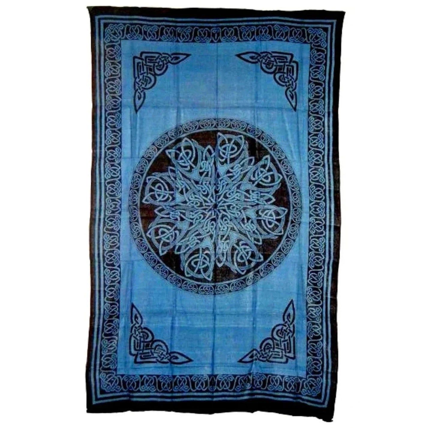 72&quot; x 108&quot; Knot Mandala Blue &amp; Black Tapestry, SKU X034-CPS-KMB, UPC 700317379959