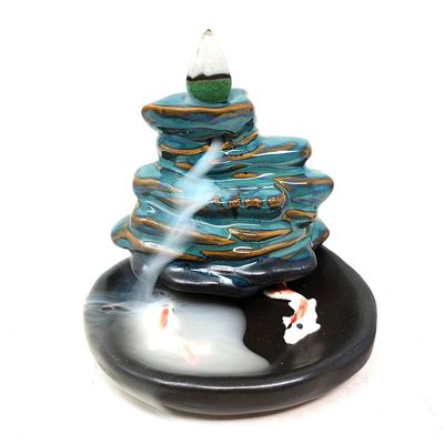3.75&quot; Lotus Waterfall Koi Backflow Cone Incense Burner, SKU C03-02-BFL-50, UPC 700317380955