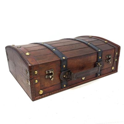 14.25&quot; Antique Wooden Rosewood Travel Suitcase Storage Box, SKU A02-01-ABX-03, UPC 700317393238