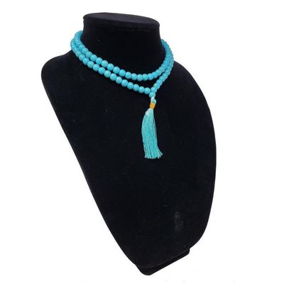 Mala Necklace or Prayer Beads - Reconstructed Turquoise (108 Beads), SKU QQ00-GJM-28, UPC 700317371…
