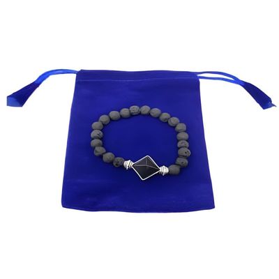 8 mm Elastic Bracelet Round Beads - Lava &amp; Black Agate Pyramid in Velvet Bag, SKU R032-BS81, UPC 70…