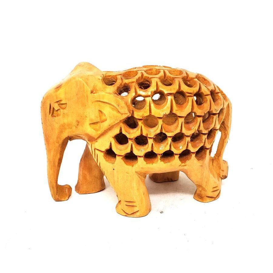 3.5&quot; Elephant with inside Baby Elephant Hand Carved Wood Statue, SKU KWS-05, UPC 700317303725