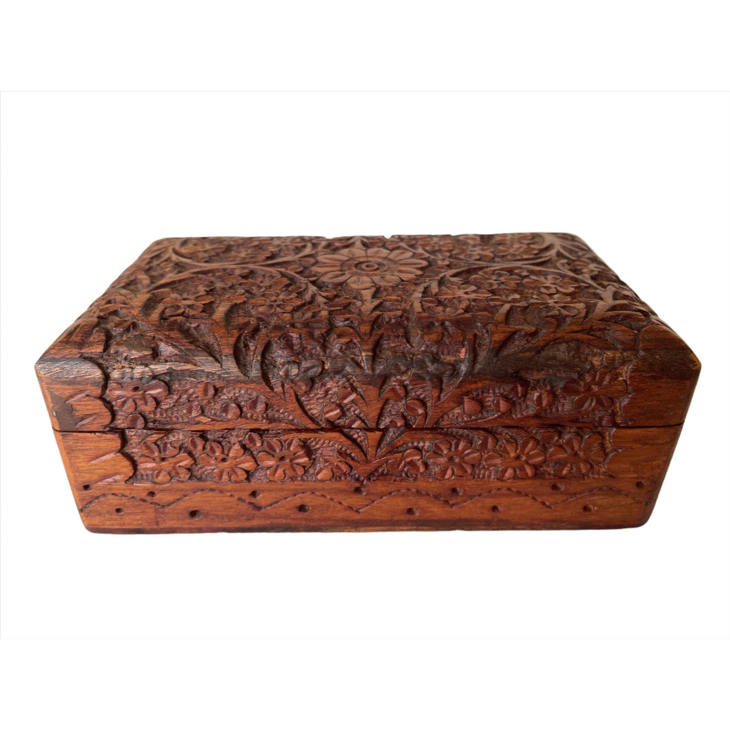 4&quot; x 6&quot; Deep Carved Floral Wood Box, SKU G07-36-B46C, UPC 700317383857