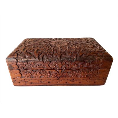 4&quot; x 6&quot; Deep Carved Floral Wood Box, SKU G07-36-B46C, UPC 700317383857