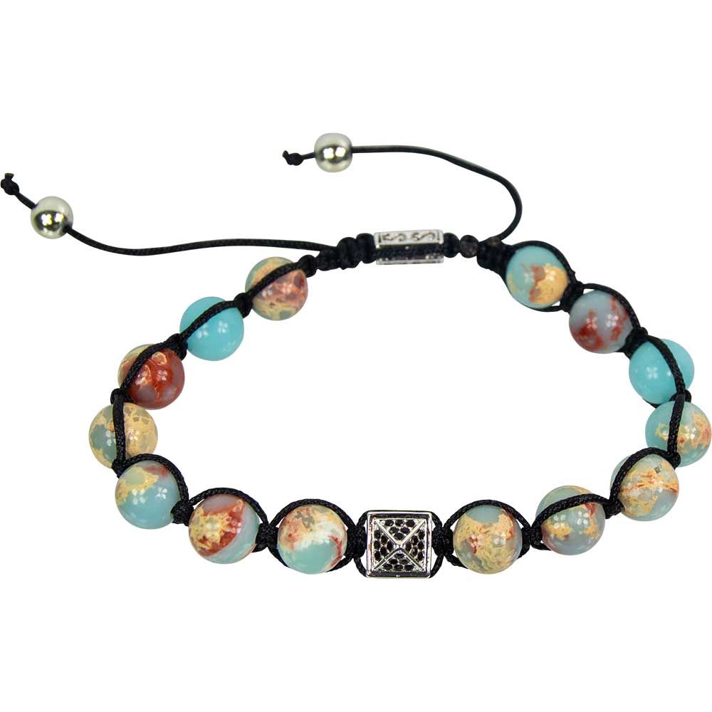 8 mm Adjustable Bracelet Round Beads - Agalmatolite with Brass Pyramid, SKU KH-98426, UPC 700317398…