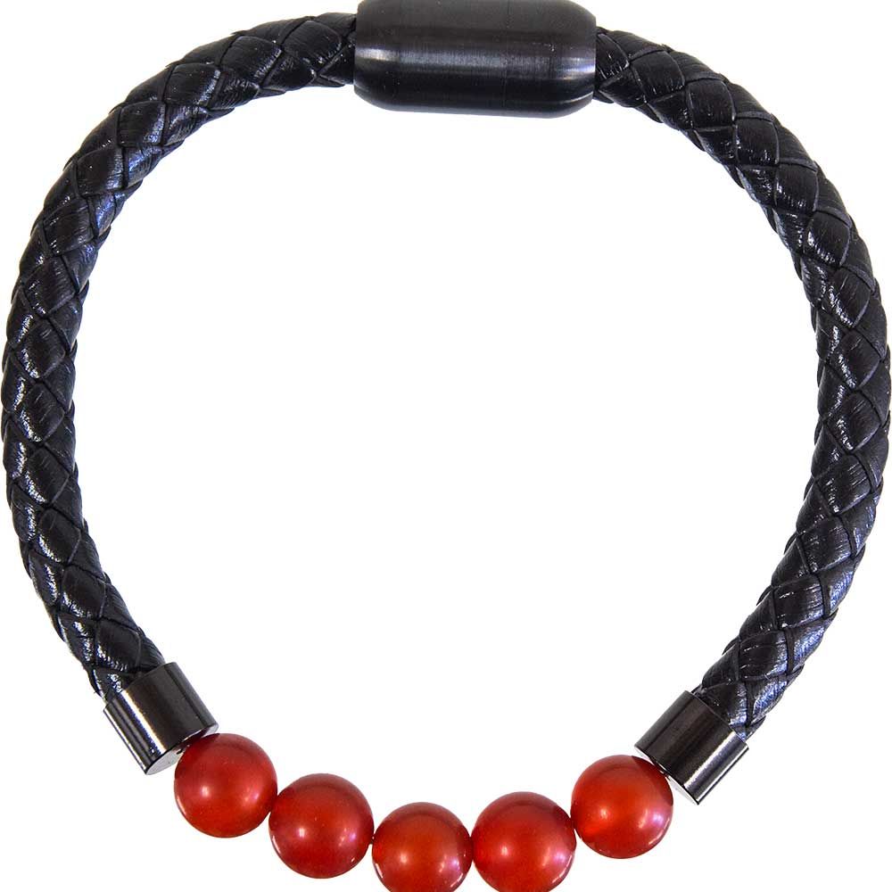 Vegan Leather Braided Bracelet with Magnetic Clasp - Red Agate, SKU KH-98375, UPC 700317373353