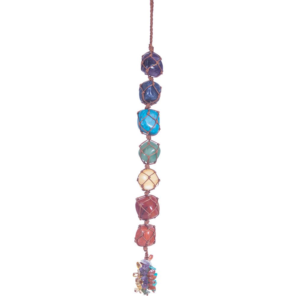 13&quot; Hanging Rough Chakra Crystal String with Tassels, SKU KH-63093, UPC 700317357407