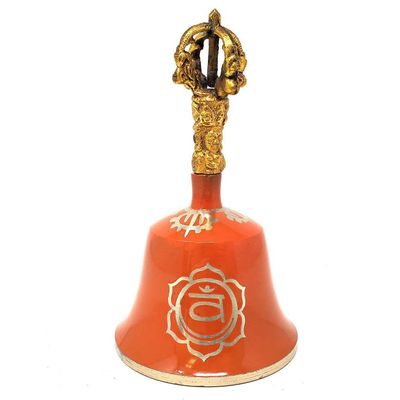 5.5&quot; Orange Sacral Tibetan Hand Bell (Note &quot;C&quot;), SKU 91041-O, UPC 700317303275