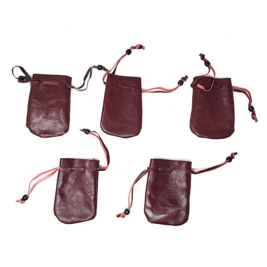 3&quot; x 2&quot; Maroon/Burgundy Leather Drawstring Pouch, SKU DCBL-08-1, UPC 700317304623