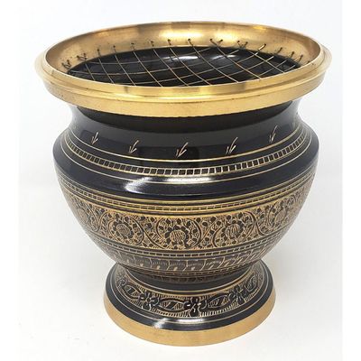 8&quot; Black Carved Brass Censer Charcoal Burner, SKU 716B, UPC 700317303466