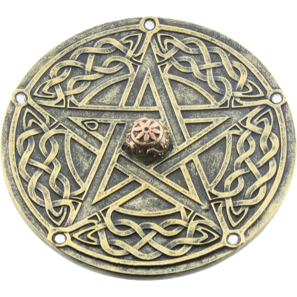 4.5&quot; Polyresin Incense Holder - Gold Pentacle, SKU KH-89758, UPC 700317378617