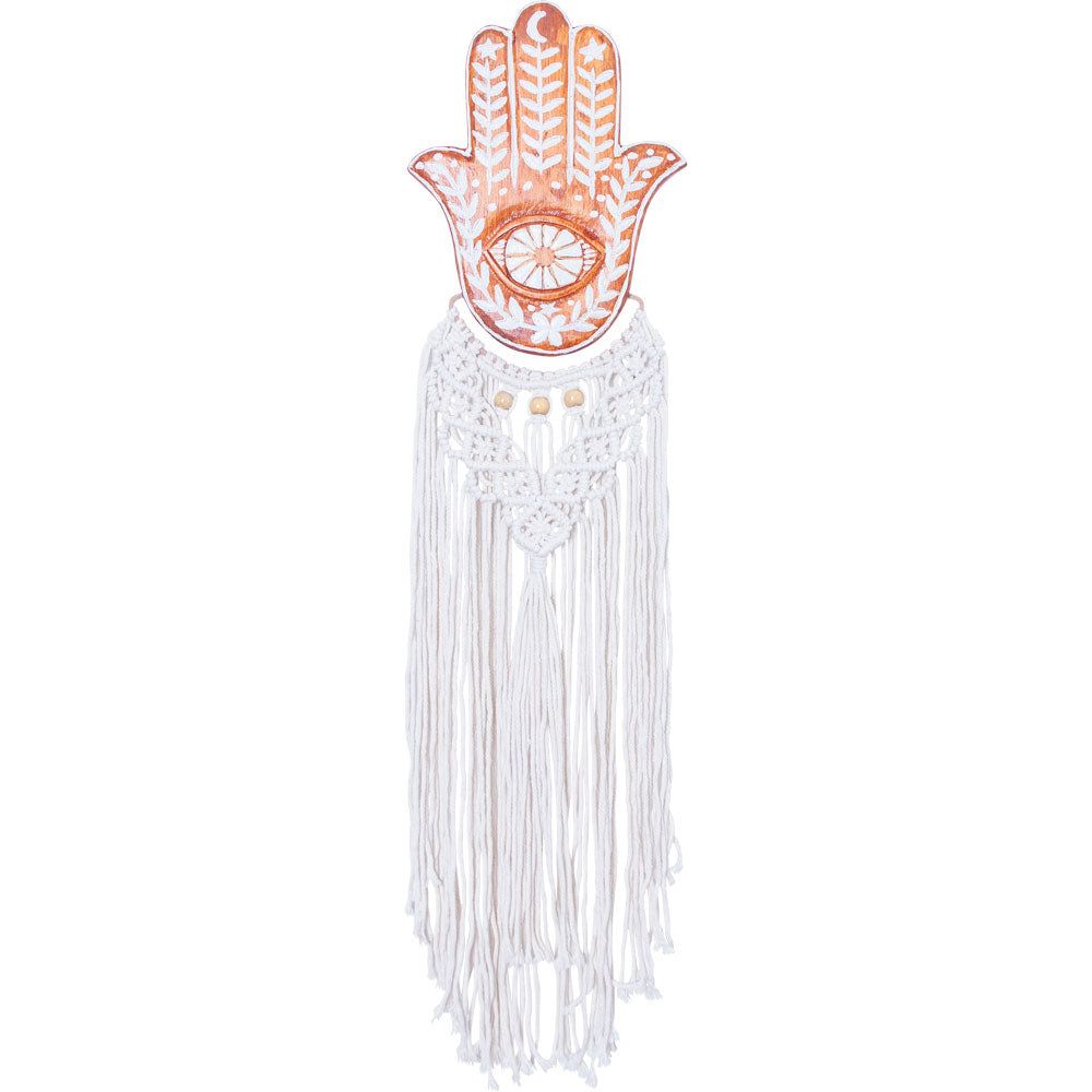 35&quot; Wood Wall Hanging with Macrame - Fatima Hand, SKU KH-30285, UPC 700317312062