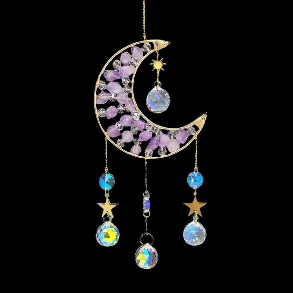 15&quot; Sun Catcher - Amethyst Gemstone Moon, SKU T05-104-SCWH-11, UPC 700317381945